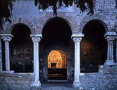 Roman columns on San Liberato church, Bracciano