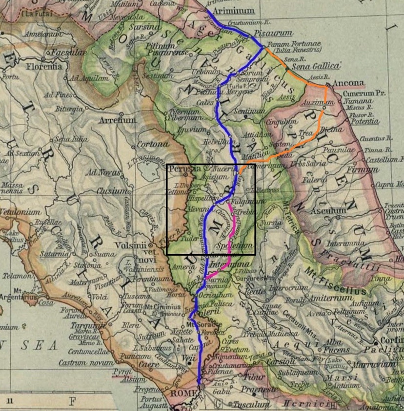 Roman Road Walks Umbria map